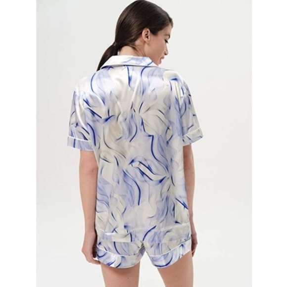 New Blue Satin Silk-Like Pajama Set - Picture 4 of 6